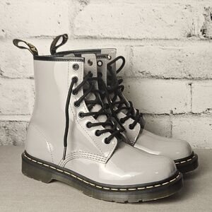 Dr Martens 1460 Grey Patent Leather Boots Womens 8 EU39 Lace Up